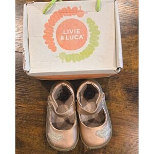 Livie & Luca Pio Pio Rosegold Metallic Shimmer Leather Mary Jane Shoes Kids 7c